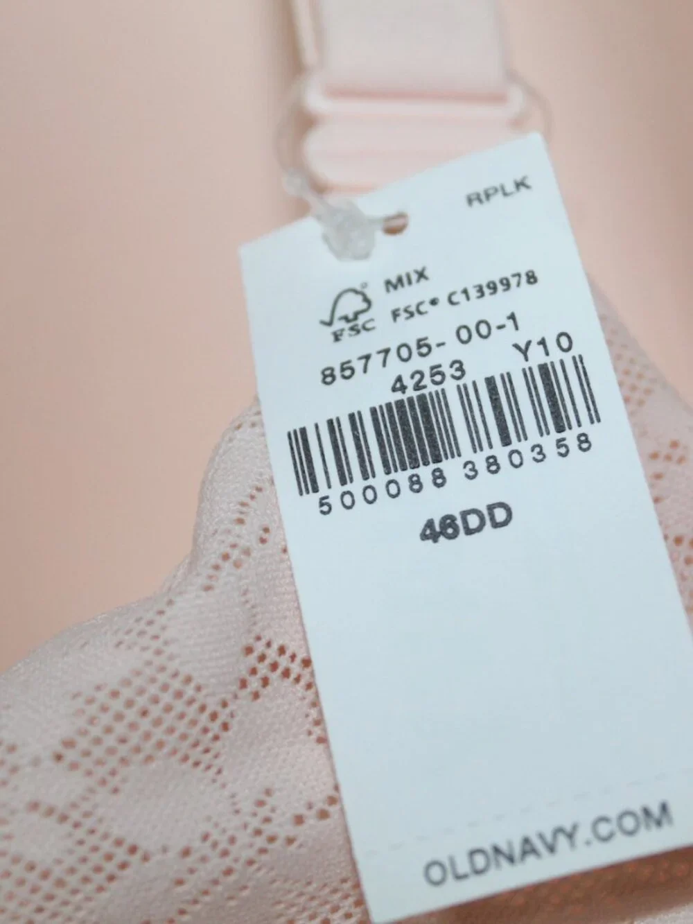 Old Navy women's bra size 46DD pink lace underwire lined three hook band